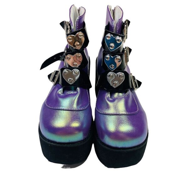 Purple Metallic Platform Ankle Boots - Size 6 - Picture 8 of 16